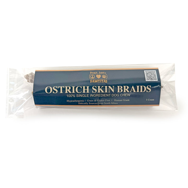 100% Natural Ostrich Skin Braids for Dogs – Long-Lasting Rawhide-Free Single-Ingredient Chew