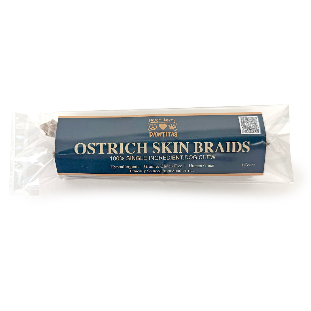 100% Natural Ostrich Skin Braids for Dogs – Long-Lasting Rawhide-Free Single-Ingredient Chew