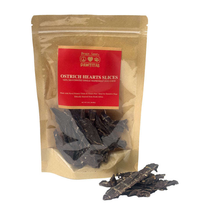 Ostrich Heart Jerky Dog Chew – made from 100% ostrich heart. A natural, single-ingredient chew dogs love. Pure, simple, and protein-rich.