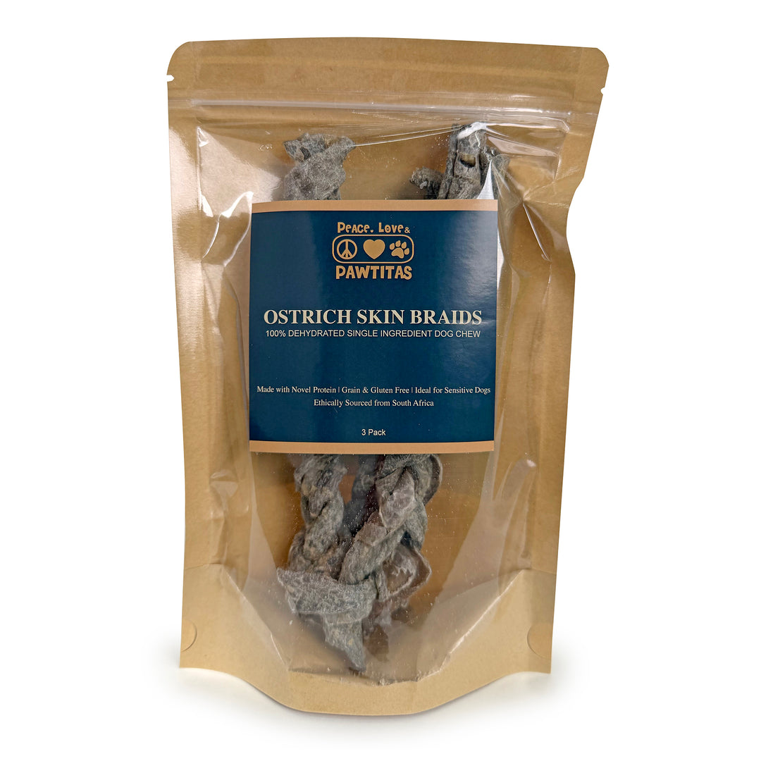 100% Natural Ostrich Skin Braids for Dogs – Long-Lasting Rawhide-Free Single-Ingredient Chew
