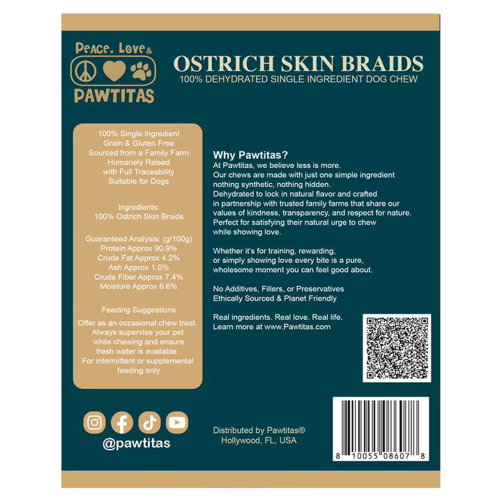 100% Natural Ostrich Skin Braids for Dogs – Long-Lasting Rawhide-Free Single-Ingredient Chew