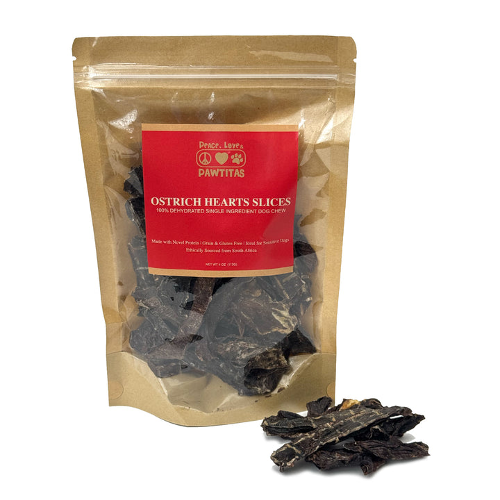 Ostrich Heart Jerky Dog Chew – made from 100% ostrich heart. A natural, single-ingredient chew dogs love. Pure, simple, and protein-rich.