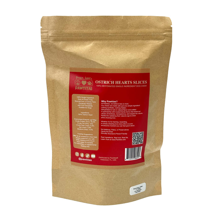 Ostrich Heart Jerky Dog Chew – made from 100% ostrich heart. A natural, single-ingredient chew dogs love. Pure, simple, and protein-rich.
