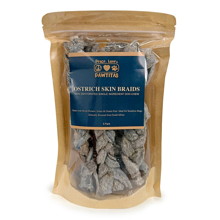 100% Natural Ostrich Skin Braids for Dogs – Long-Lasting Rawhide-Free Single-Ingredient Chew