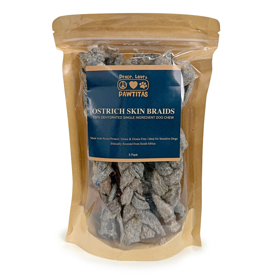 100% Natural Ostrich Skin Braids for Dogs – Long-Lasting Rawhide-Free Single-Ingredient Chew