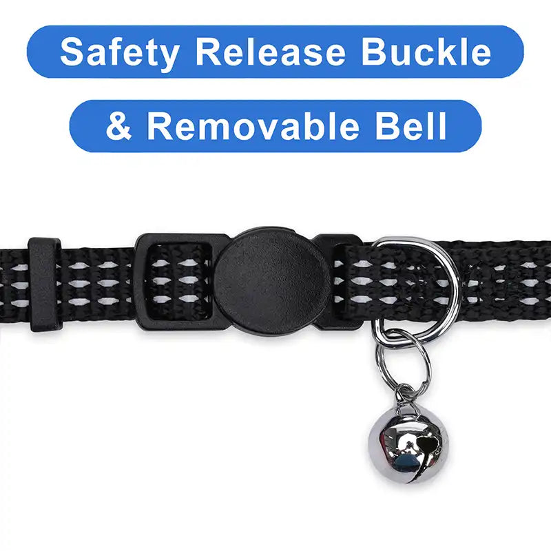 Personalized Custom Nylon Reflective Breakaway Cat Collar with Bell