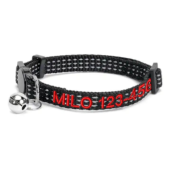 Personalized Custom Nylon Reflective Breakaway Cat Collar with Bell