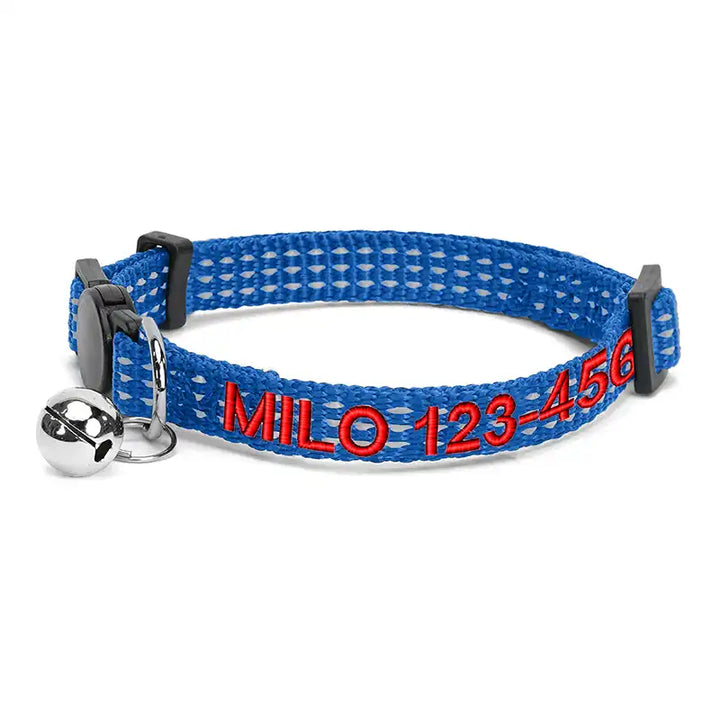 Personalized Custom Nylon Reflective Breakaway Cat Collar with Bell
