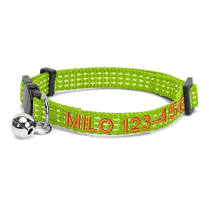 Personalized Custom Nylon Reflective Breakaway Cat Collar with Bell