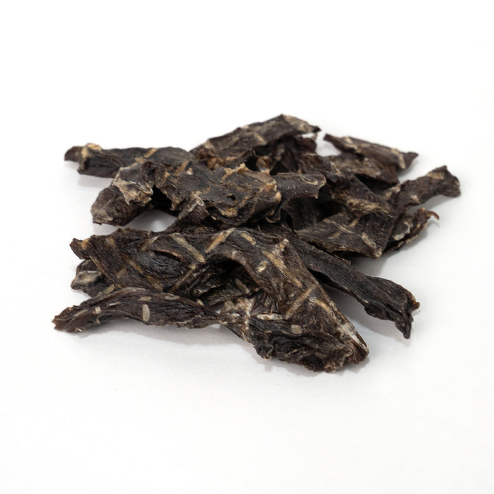 Ostrich Heart Jerky Dog Chew – made from 100% ostrich heart. A natural, single-ingredient chew dogs love. Pure, simple, and protein-rich.