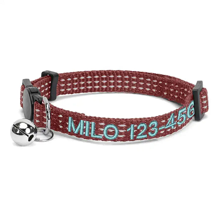 Personalized Custom Nylon Reflective Breakaway Cat Collar with Bell