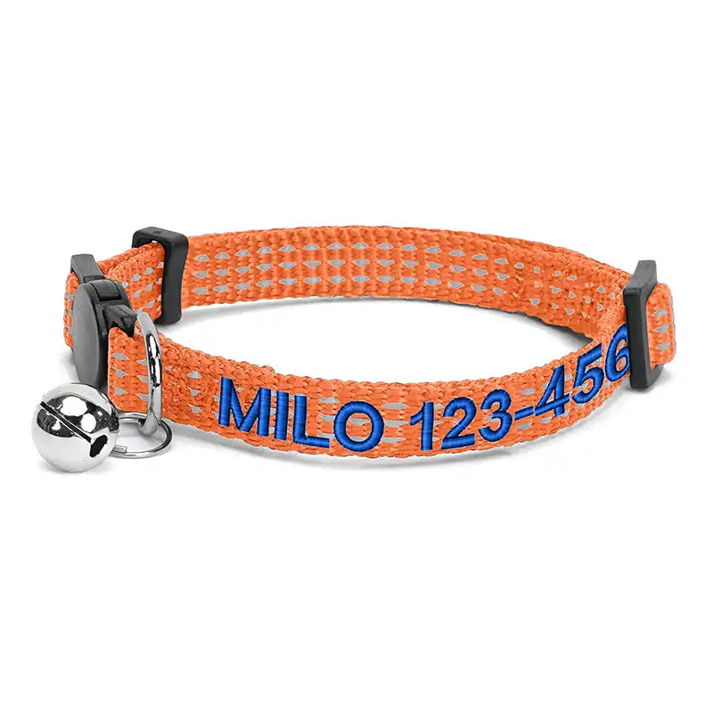 Personalized Custom Nylon Reflective Breakaway Cat Collar with Bell