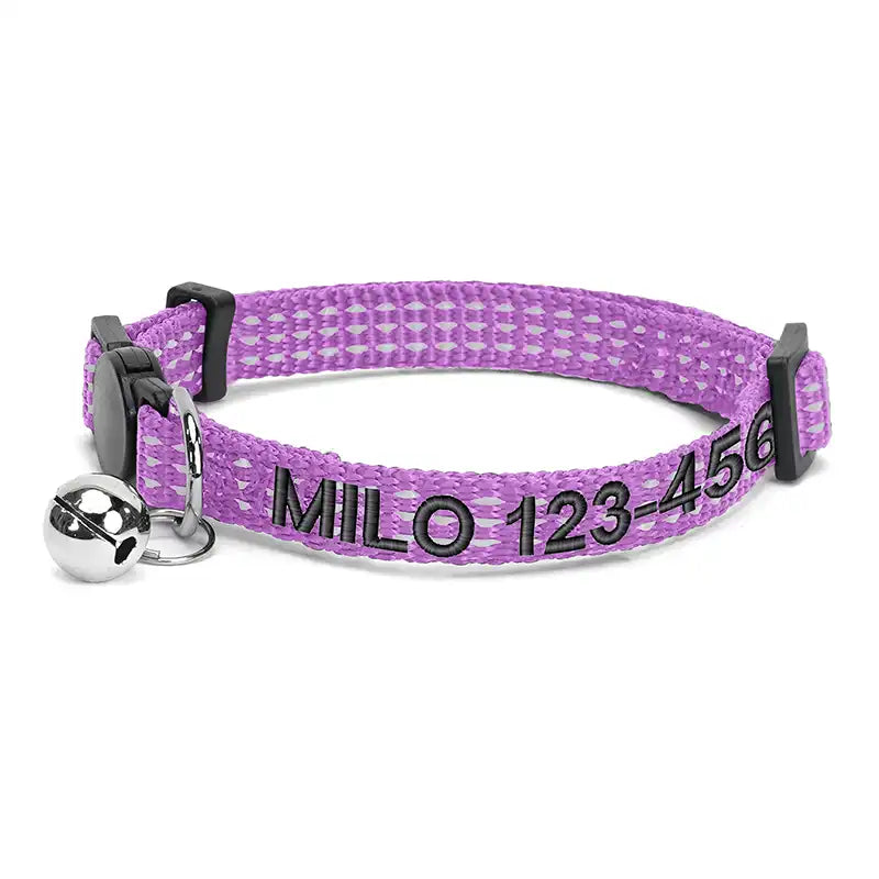 Personalized Custom Nylon Reflective Breakaway Cat Collar with Bell