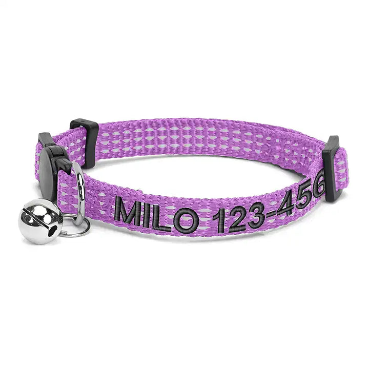 Personalized Custom Nylon Reflective Breakaway Cat Collar with Bell