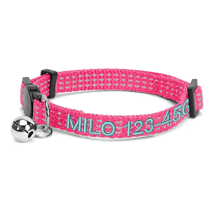 Personalized Custom Nylon Reflective Breakaway Cat Collar with Bell