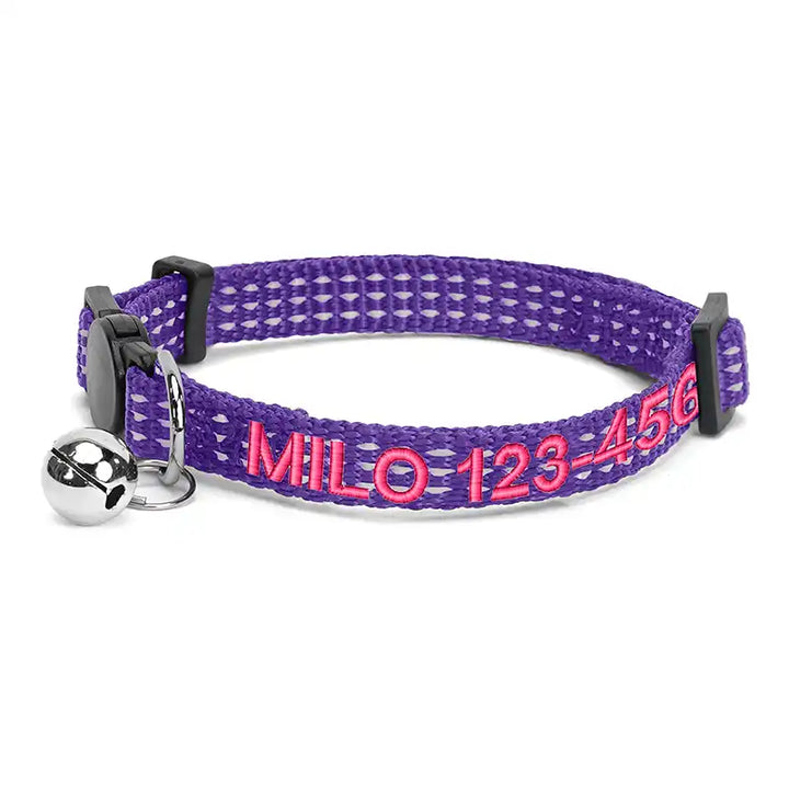 Personalized Custom Nylon Reflective Breakaway Cat Collar with Bell