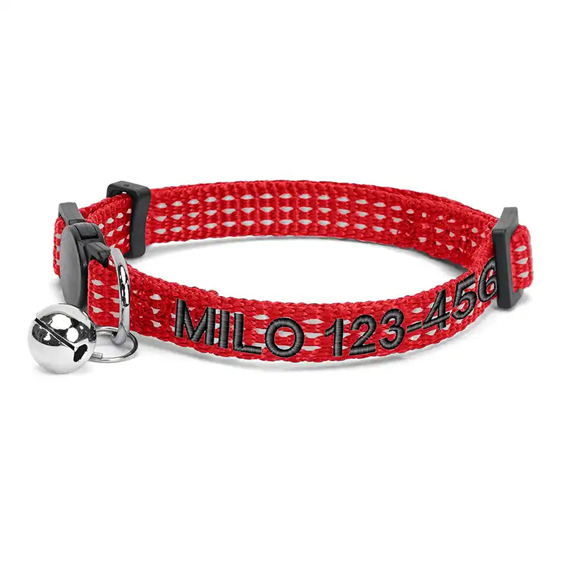 Personalized Custom Nylon Reflective Breakaway Cat Collar with Bell