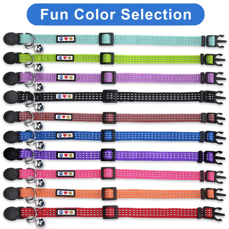 Personalized Custom Nylon Reflective Breakaway Cat Collar with Bell