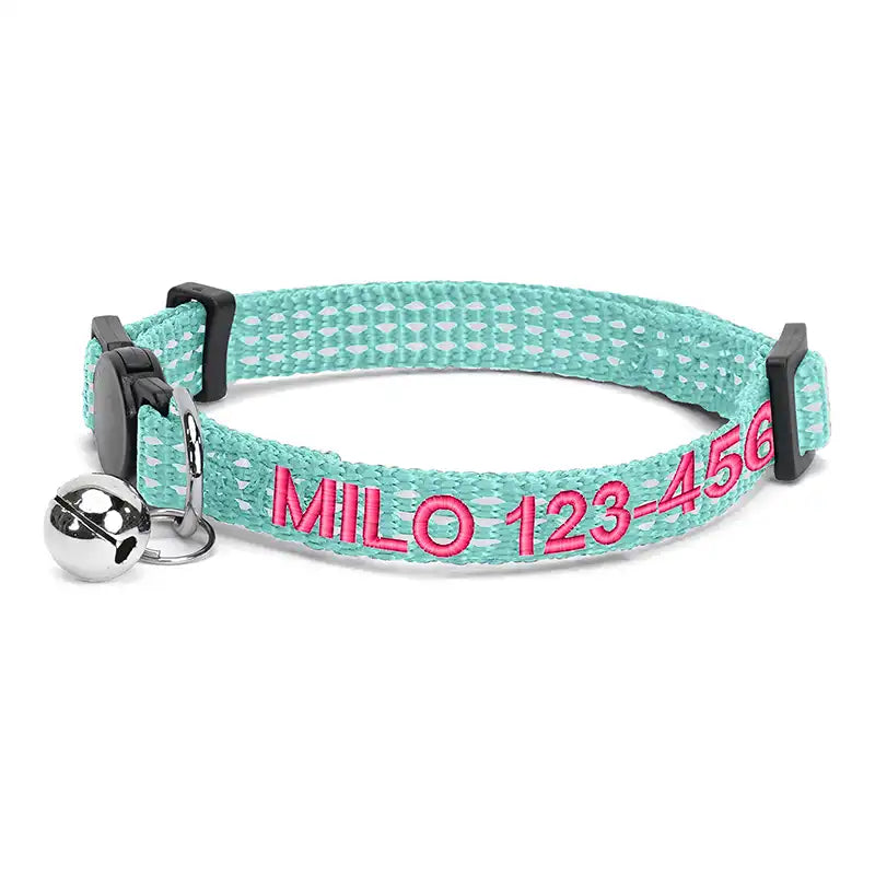 Personalized Custom Nylon Reflective Breakaway Cat Collar with Bell