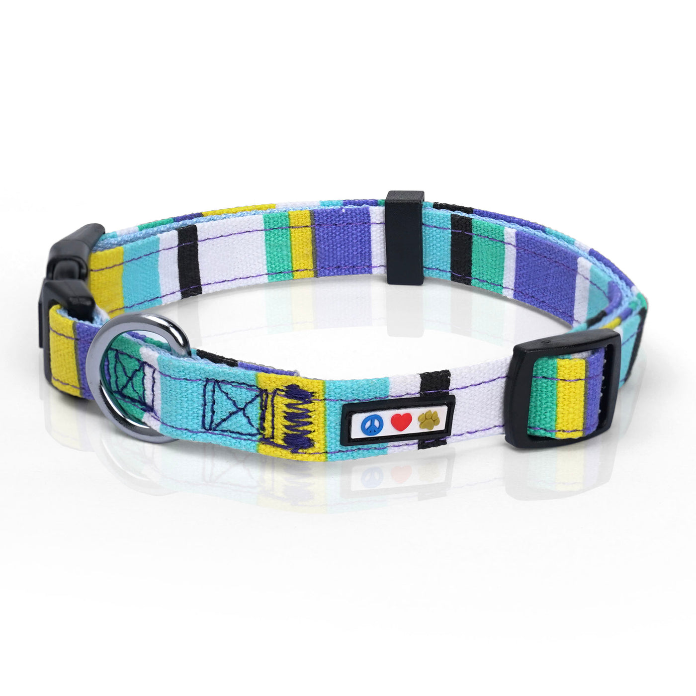Blue White Teal Yellow Multicolor - Dog Collar