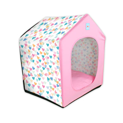 Pink Heart Portable Dog House + Removable Cushion Bed Included