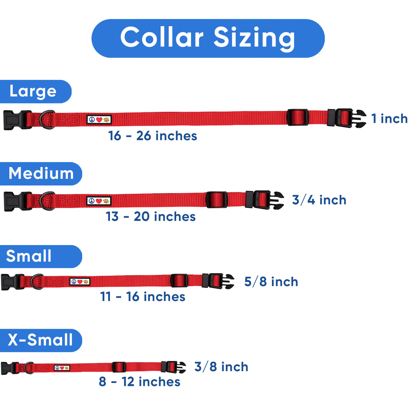 Recycled Reflective Dog Collar Size Chart